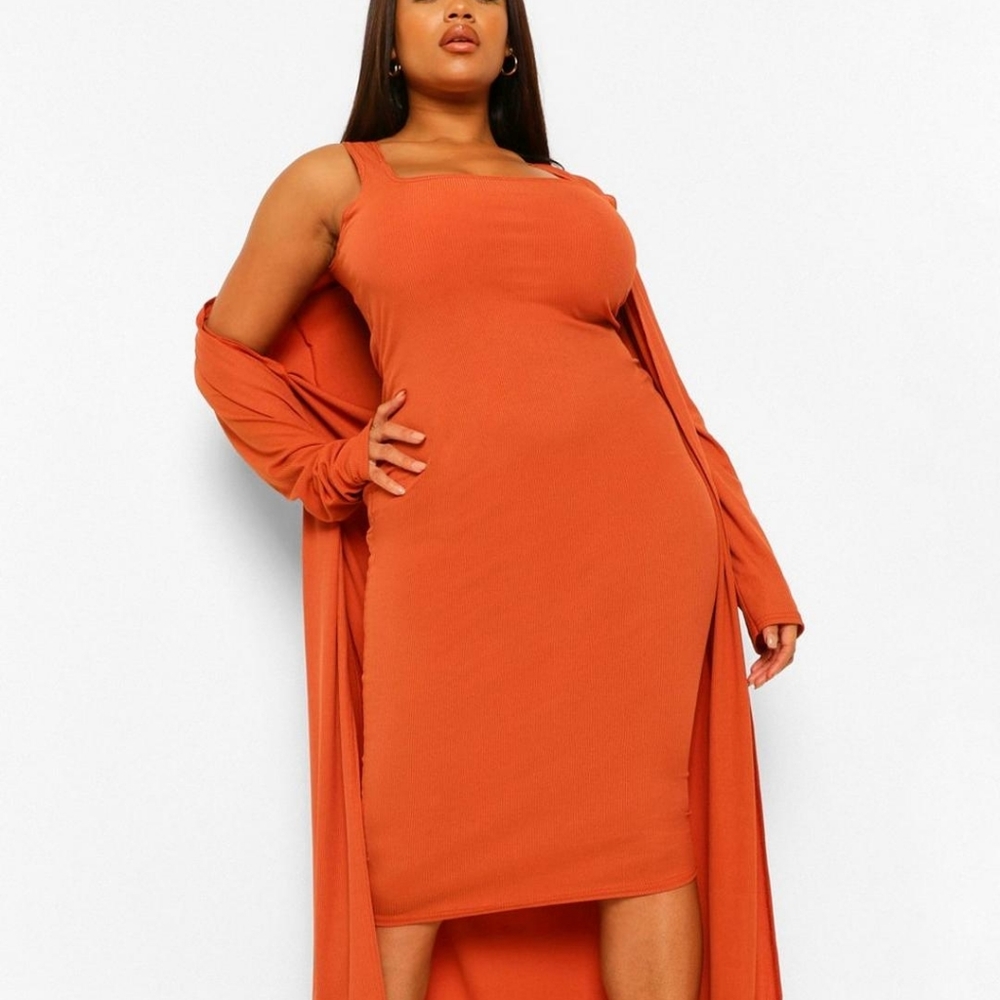 Boohoo ribbed midi dress and kimono - Picture 2 of 8